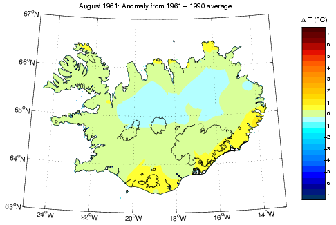 Frávik frá meðalhita í apríl 1961 