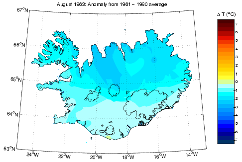 Frávik frá meðalhita í apríl 1963 