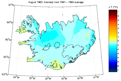 Frávik frá meðalhita í apríl 1965 