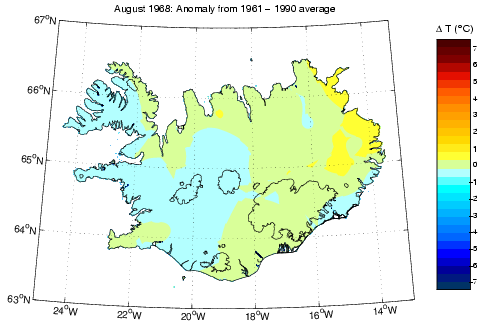 Frávik frá meðalhita í apríl 1968 