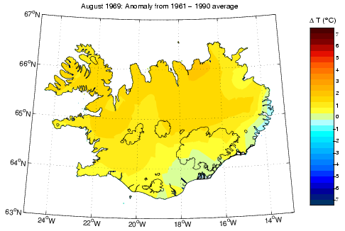 Frávik frá meðalhita í apríl 1969 