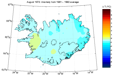 Frávik frá meðalhita í apríl 1970 