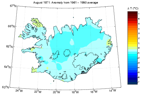 Frávik frá meðalhita í apríl 1971 