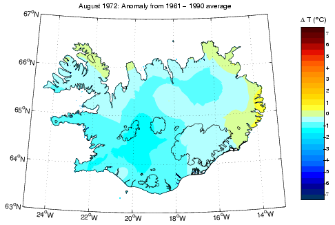 Frávik frá meðalhita í apríl 1972 