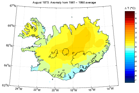 Frávik frá meðalhita í apríl 1975 