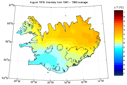 Frávik frá meðalhita í apríl 1976 