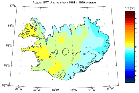 Frávik frá meðalhita í apríl 1977 