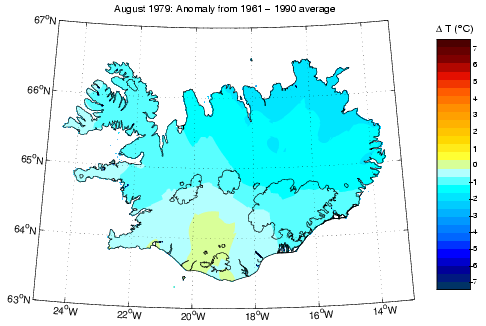 Frávik frá meðalhita í apríl 1979 