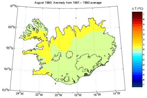 Frávik frá meðalhita í apríl 1980 