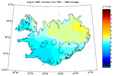 Frávik frá meðalhita í apríl 1983 