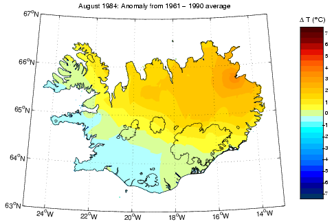 Frávik frá meðalhita í apríl 1984 