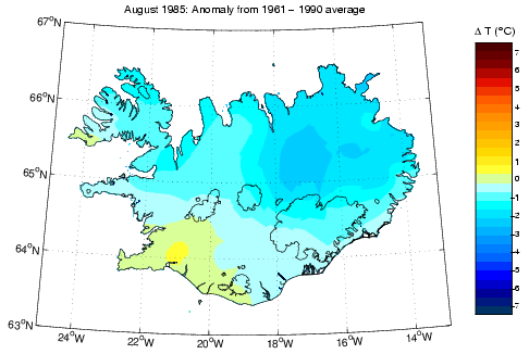 Frávik frá meðalhita í apríl 1985 