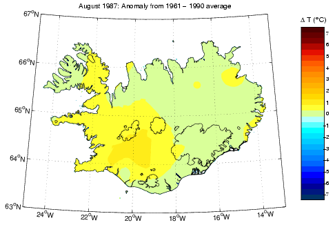 Frávik frá meðalhita í apríl 1987 