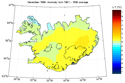 Frávik frá meðalhita í desember 1969 