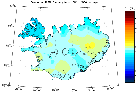 Frávik frá meðalhita í desember 1975 