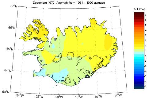 Frávik frá meðalhita í desember 1979 