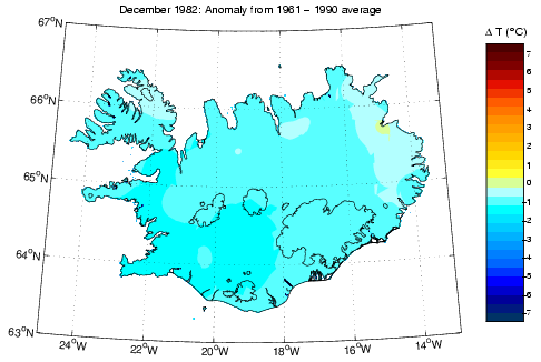 Frávik frá meðalhita í desember 1982 