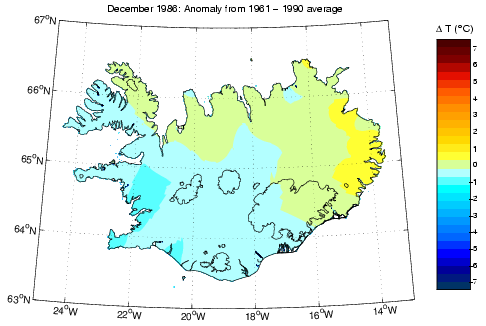 Frávik frá meðalhita í desember 1986 