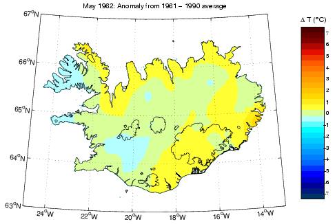 Frávik frá meðalhita í maí 1962 