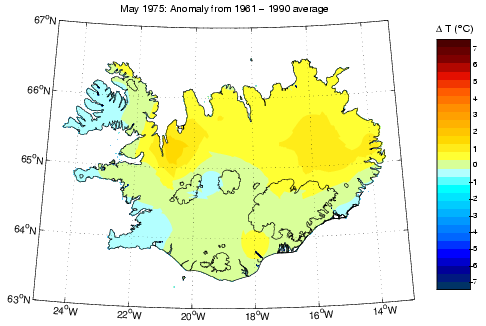 Frávik frá meðalhita í maí 1975 