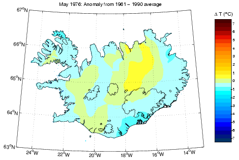 Frávik frá meðalhita í maí 1976 