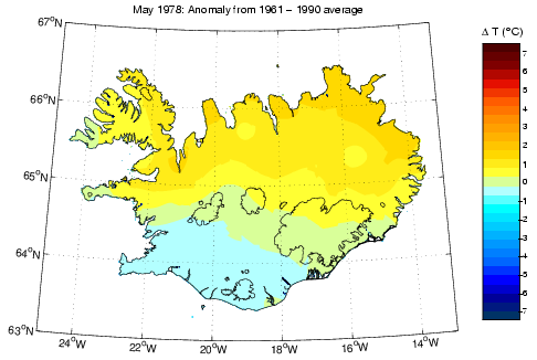 Frávik frá meðalhita í maí 1978 