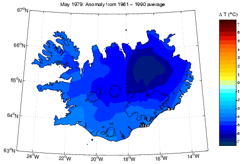 Frávik frá meðalhita í maí 1979 