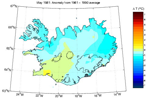 Frávik frá meðalhita í maí 1981 