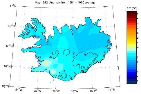 Frávik frá meðalhita í maí 1982 