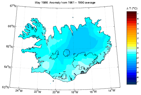 Frávik frá meðalhita í maí 1986 