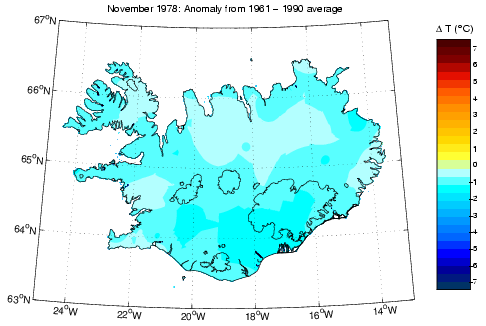 Frávik frá meðalhita í nóvember 19786 