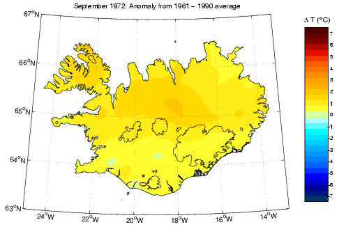 Frávik frá meðalhita í september 1972 