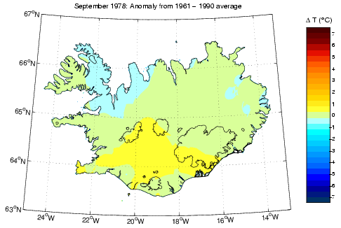 Frávik frá meðalhita í september 1978 