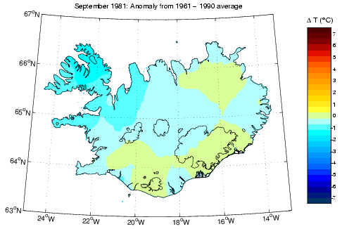 Frávik frá meðalhita í september 1981 