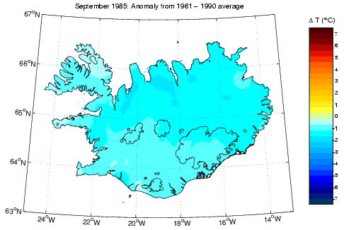 Frávik frá meðalhita í september 1985 