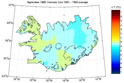 Frávik frá meðalhita í september 1986 