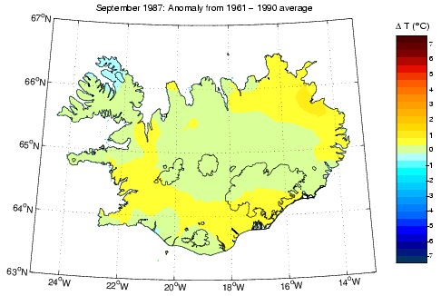 Frávik frá meðalhita í september 1987 