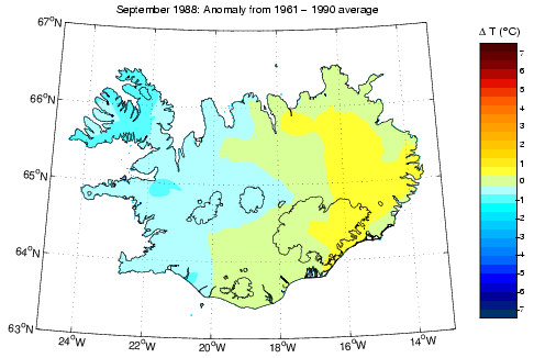 Frávik frá meðalhita í september 1988 