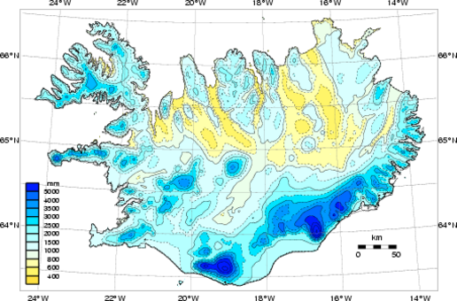 Meðalúrkoma ársins 1961-1990